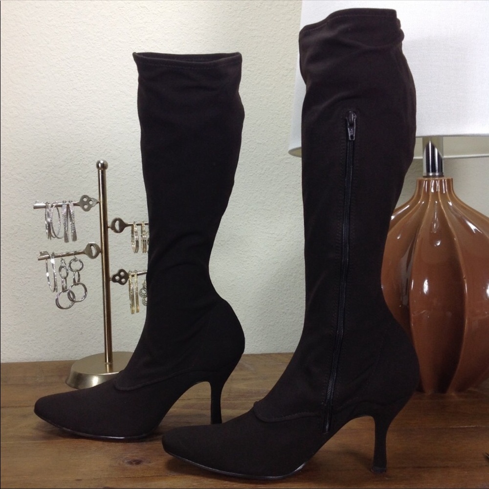 Enzo Angiolini Brown Pointed Knee Sock Boots - Picture 4 of 8